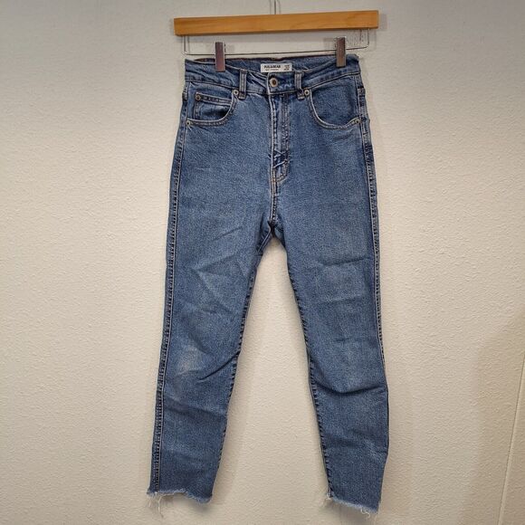 WOMENS PULL & BEAR SIZE EUR 34 USA 2 CRUVEY BLUE WASH MOM TAPERED DENIM JEANS - Picture 1 of 12
